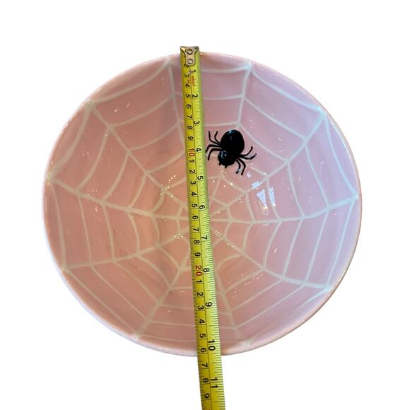 Pink & White Striped Spider Web Candy Bowl 10" Ceramic Chic Halloween Decor NEW - Picture 7 of 15